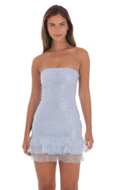 Sequin Strapless Bodycon Dress in Light Blue