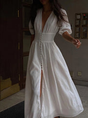 Frenchy Button Split Long Dress