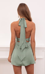 Satin Dress in Sage