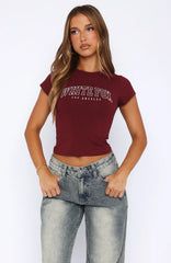 Let's Get Started Baby Tee Burgundy