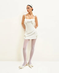 Elaina White Rosette Applique Mini Dress - White