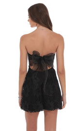 Floral Strapless Fit and Flare Dress in Black