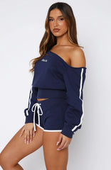 High Roller Off Shoulder Long Sleeve Sweater Navy