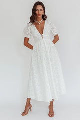 Sunday Kinda Love Puff Sleeve Lace Dress White