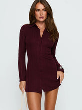 When You Sleep Long Sleeve Mini Dress Wine