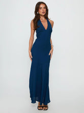 Luannie Halter Scarf Tie Maxi Dress Navy