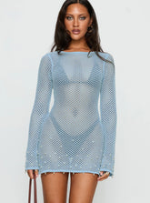 Rain Music Beaded Knit Mini Dress Blue