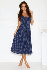 Polka Dot Charm Midi Dress Navy