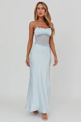 Nerida Sheer Waist Back Twist Maxi Dress Blue