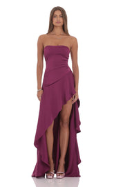 Strapless Back Bow Corset Maxi Dress in Navy