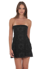 Floral Strapless Fit and Flare Dress in Black