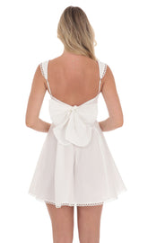 Embroidered Strap Fit and Flare Dress in White