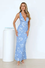 Lime Light Mesh Halter Maxi Dress Blue