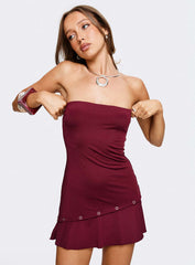 Adriana Strapless Eyelet Mini Dress Burgundy