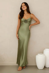 Ultimate Style Satin Maxi Dress Green