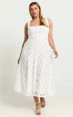 Clarissa Midi Dress - Square Neck Open Back A Line Dress in White