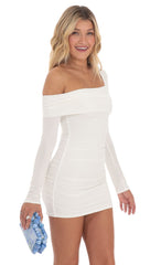One Off Shoulder Long Sleeve Dress in White