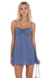 Jacquard Floral Back Lace Dress in Navy