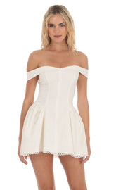 Off Shoulder Fit and Flare Dress in White