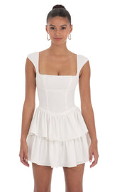 Wide Strap Ruffle Dress in White