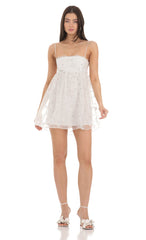 Floral Embroidered Babydoll Dress in White
