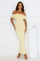 Soft Whispers Off Shoulder Maxi Dress Yellow