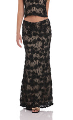 Textured Lace Maxi Skirt in Black
