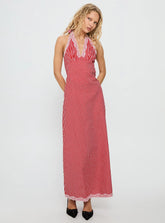 Betsie Halter Lace Maxi Dress Red Gingham
