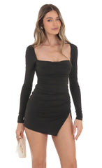 Long Sleeve Side Slit Dress in Black