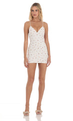 Floral Bow Tie Bodycon Dress in White