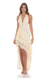 Asymmetrical Ruffle Maxi Dress in Ivory