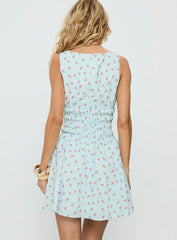 Alonah Shirred Mini Dress Blue Floral