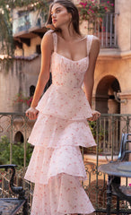 Floral Ruffle Maxi Dress in Pink