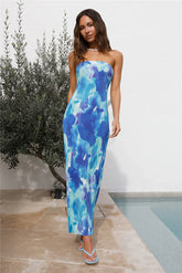 Moonlight Bloom Midi Dress Blue
