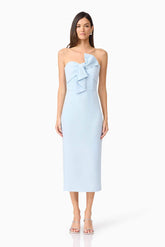 Ami Strapless Midi Dress in Blue