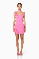 Trompe 3D Floral Mini Dress Pink
