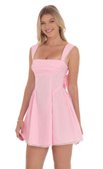 Embroidered Strap Fit and Flare Dress in Pink