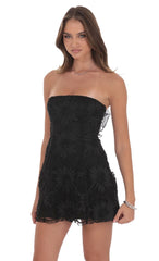 Floral Strapless Fit and Flare Dress in Black