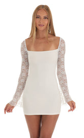 Lace Long Sleeve Dress in White