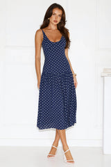 Polka Dot Charm Midi Dress Navy