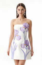 Slipper Orchid Appliqué Mini Dress - White