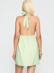 Estefani Halter Mini Dress Green Stripe