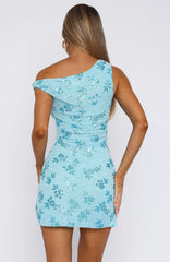 Tropical Twilight Beaded Mini Dress Baby Blue