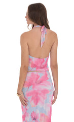 Floral Cowl Neck Halter Top in Blue and Pink