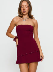 Adriana Strapless Eyelet Mini Dress Burgundy