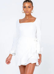 The Villa Long Sleeve Mini Dress White