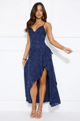 Sapphire Cascade Midi Dress Navy