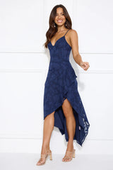 Sapphire Cascade Midi Dress Navy