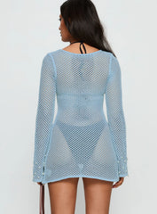 Rain Music Beaded Knit Mini Dress Blue