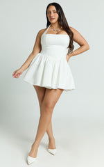 Helda Mini Dress - Halter Tie Neck Corset Panel Dress in White